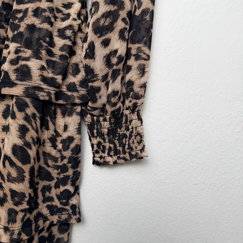 Badgley Mischka Leopard Print‎ Long Sleeve Dress size PL